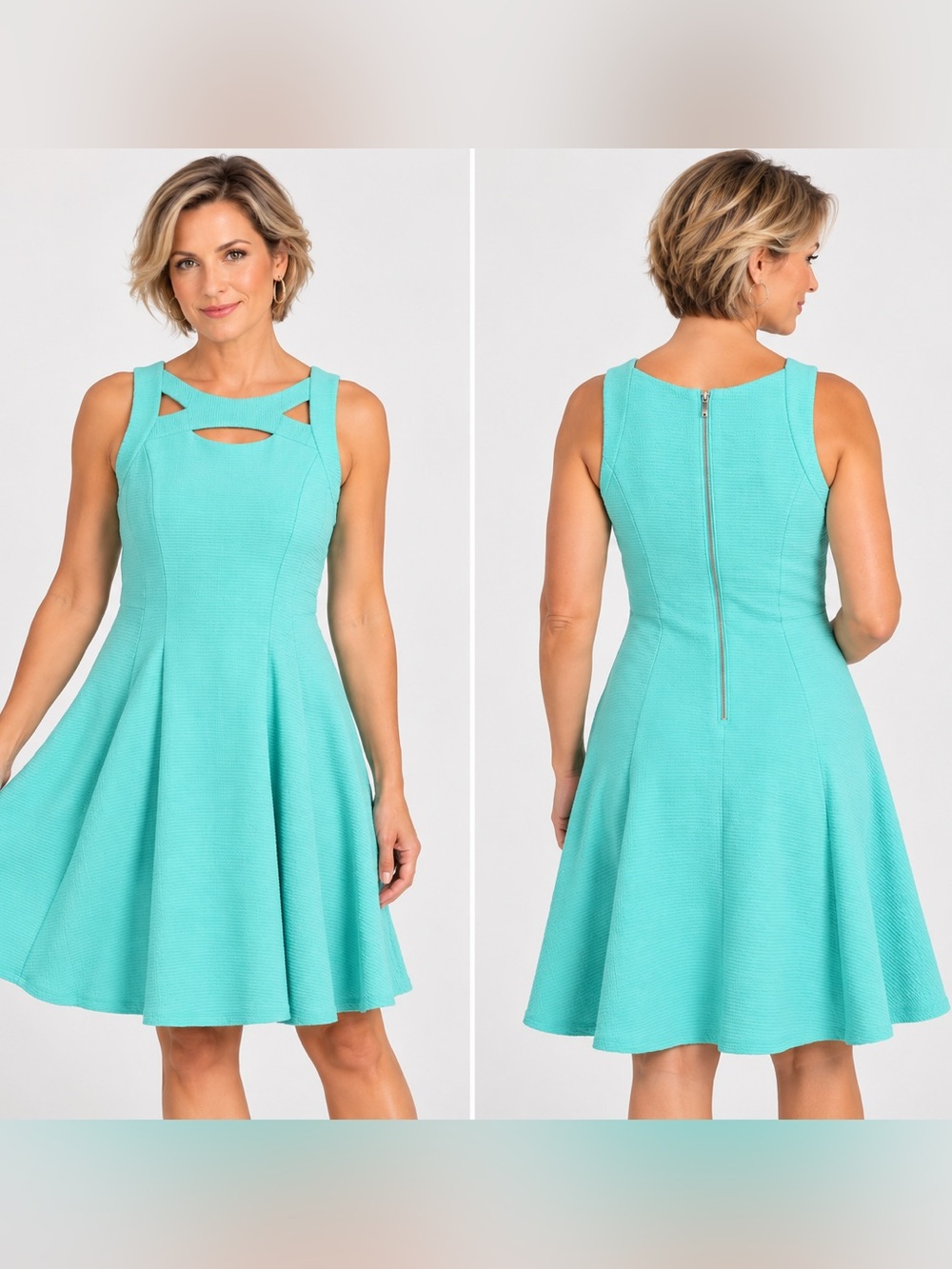Gabby Skye Teal Cutout Fit-and-Flare Mini Dress